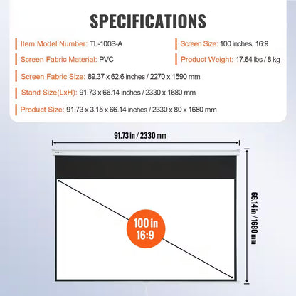 Projector Screen 100 In. Retractable Pull down Projector Screen 16:9 4K, Auto-Locking Portable Movie Screen Manual