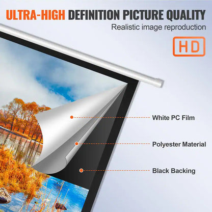 Projector Screen 100 In. Retractable Pull down Projector Screen 16:9 4K, Auto-Locking Portable Movie Screen Manual