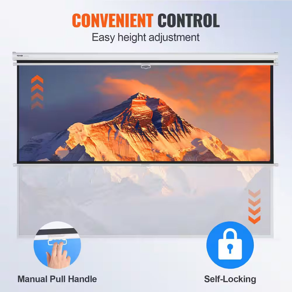 Projector Screen 100 In. Retractable Pull down Projector Screen 16:9 4K, Auto-Locking Portable Movie Screen Manual