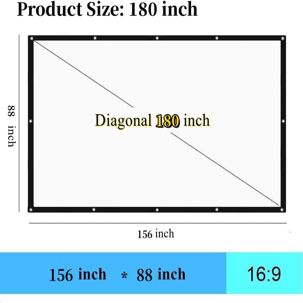 180 Inch Outdoor Projector Screen,  HD 16:9 Large Folding Portable Home Theater Movie Screen for Camping/Office/Party/Double Sided Projection