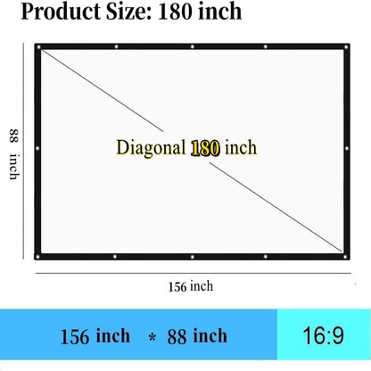 180 Inch Outdoor Projector Screen,  HD 16:9 Large Folding Portable Home Theater Movie Screen for Camping/Office/Party/Double Sided Projection