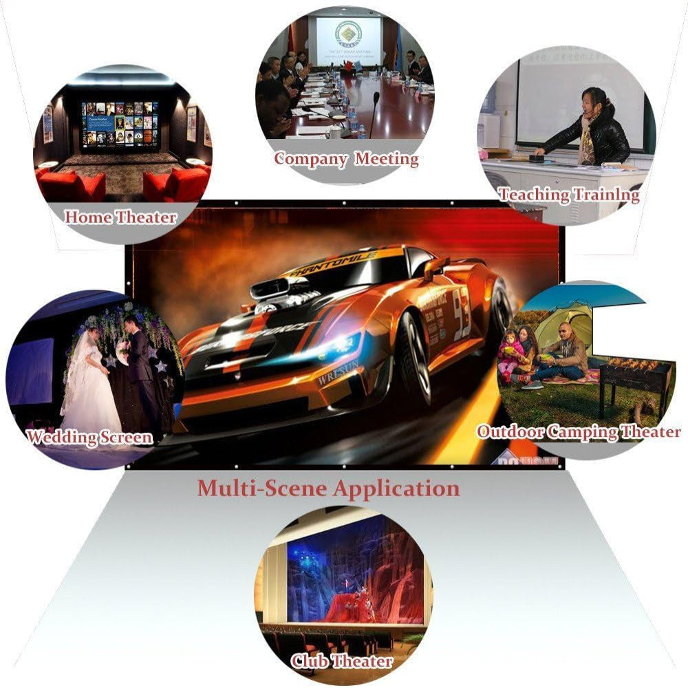 180 Inch Outdoor Projector Screen,  HD 16:9 Large Folding Portable Home Theater Movie Screen for Camping/Office/Party/Double Sided Projection