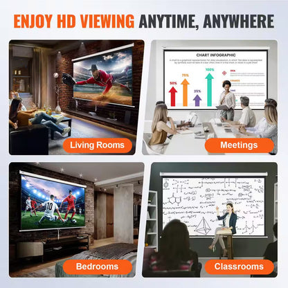 Projector Screen 100 In. Retractable Pull down Projector Screen 16:9 4K, Auto-Locking Portable Movie Screen Manual