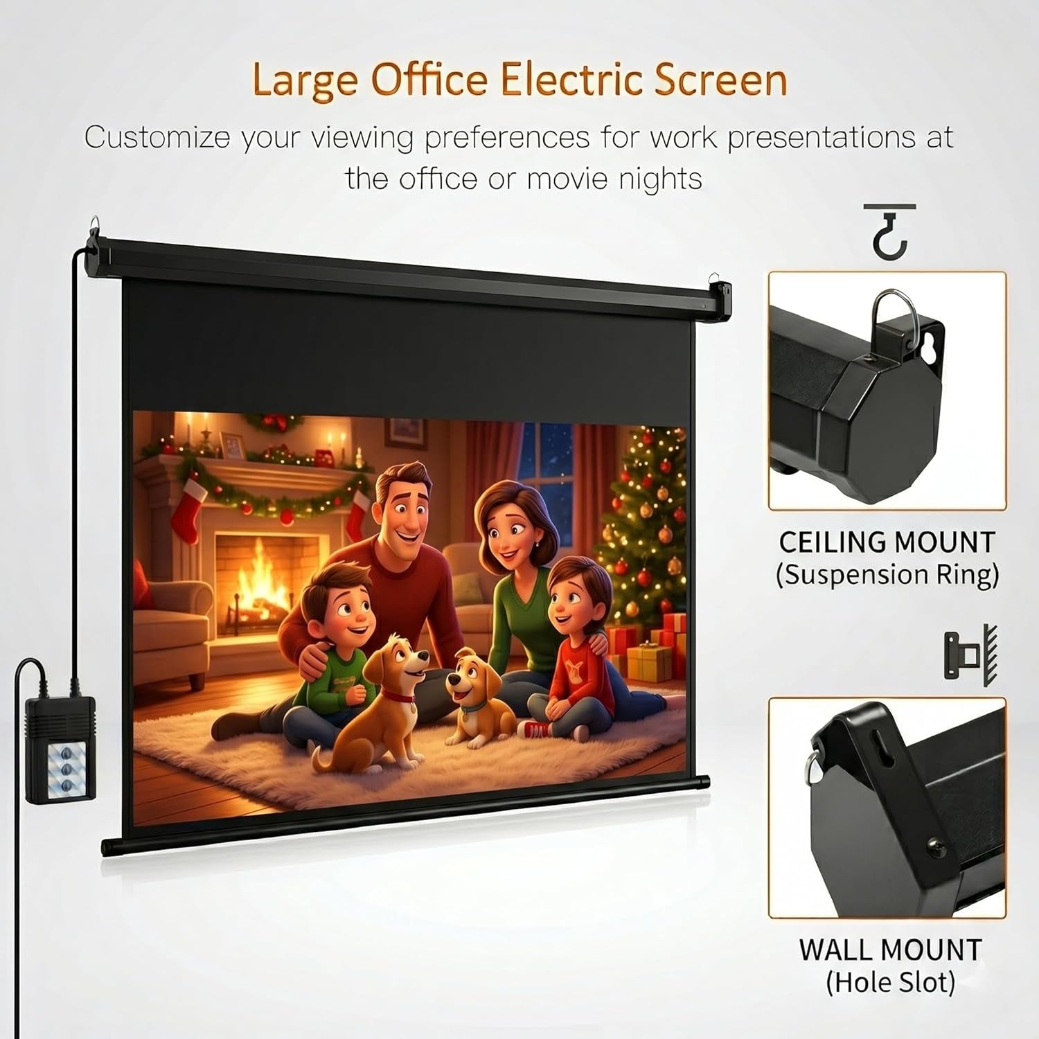 Motorized Projector Screen 100 Inch 16:9 HD Diagonal Indoor and Outdoor Movie Screen with Remote Control for Family Home Office Theater, Black