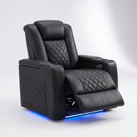 Home Theater Seat - Nappa Leather Power Recliner with Cool Gel Memory Foam, USB-C/A Charging, RGB LED Lights, Adjustable Lumbar & Headrest (Single Recliner,Black) — Studio Shot