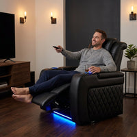 Home Theater Seat - Nappa Leather Power Recliner with Cool Gel Memory Foam, USB-C/A Charging, RGB LED Lights, Adjustable Lumbar & Headrest (Single Recliner,Black) — Lifestyle