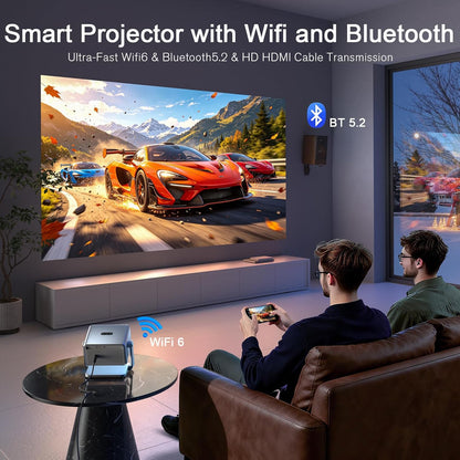 [4000 ANSI & Now with Netflix] 4K Projector with Wifi and Bluetooth for Display Booths, Auto Focus Keystone Smart Projector ,  Mini Projector with Adjustable Stand for Home Bedroom (Silver Grey）