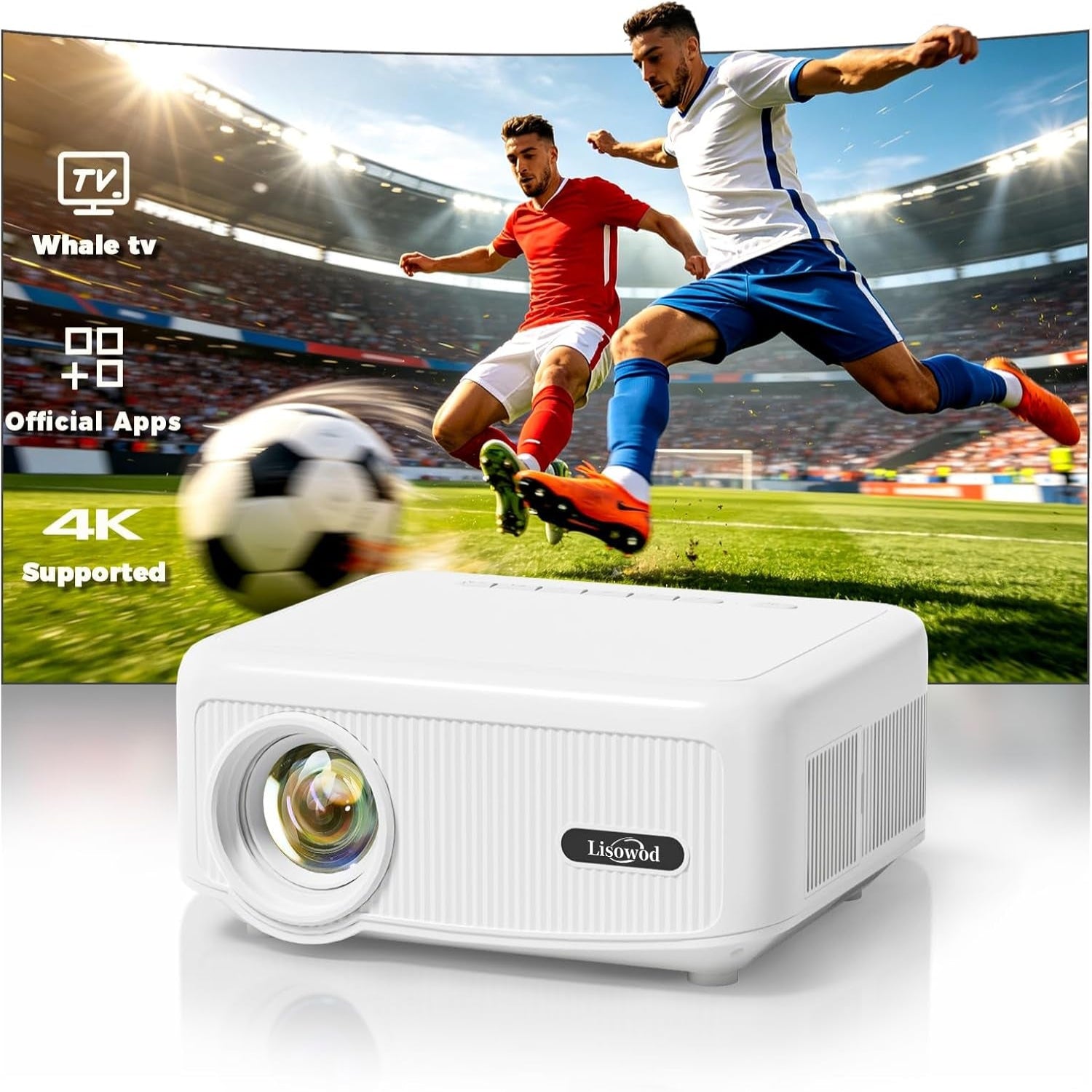 Outdoor Projector [1900 Brightness & 1K+ Official Apps] Movie Projector 4K, Electric Focus & 4P Keystone,  L02 Smart Projector with Wifi and BT, Portable Proyector for Backyard & Home Cinema