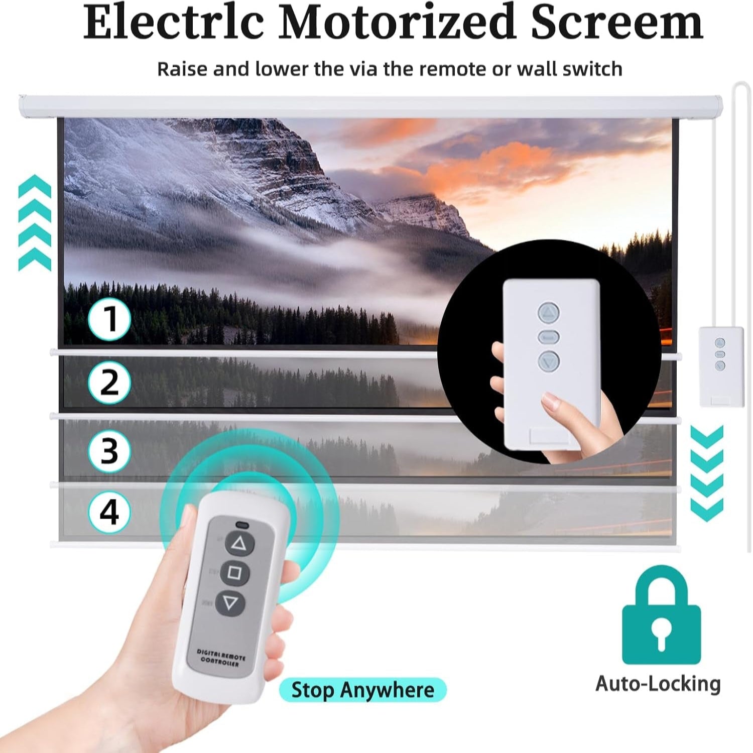 Projector Screen Motorized 120 Inch 4:3 HD Electric Projector Screen Pull down with Remote, Automatic Projector Screens Wall Ceiling Mount Movie Screens for Projectors Outdoor Indoor, White